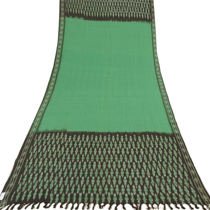 Sanskriti Vintage Black/Green Dupatta Long Stole Pure Cotton Woven Premium Veil