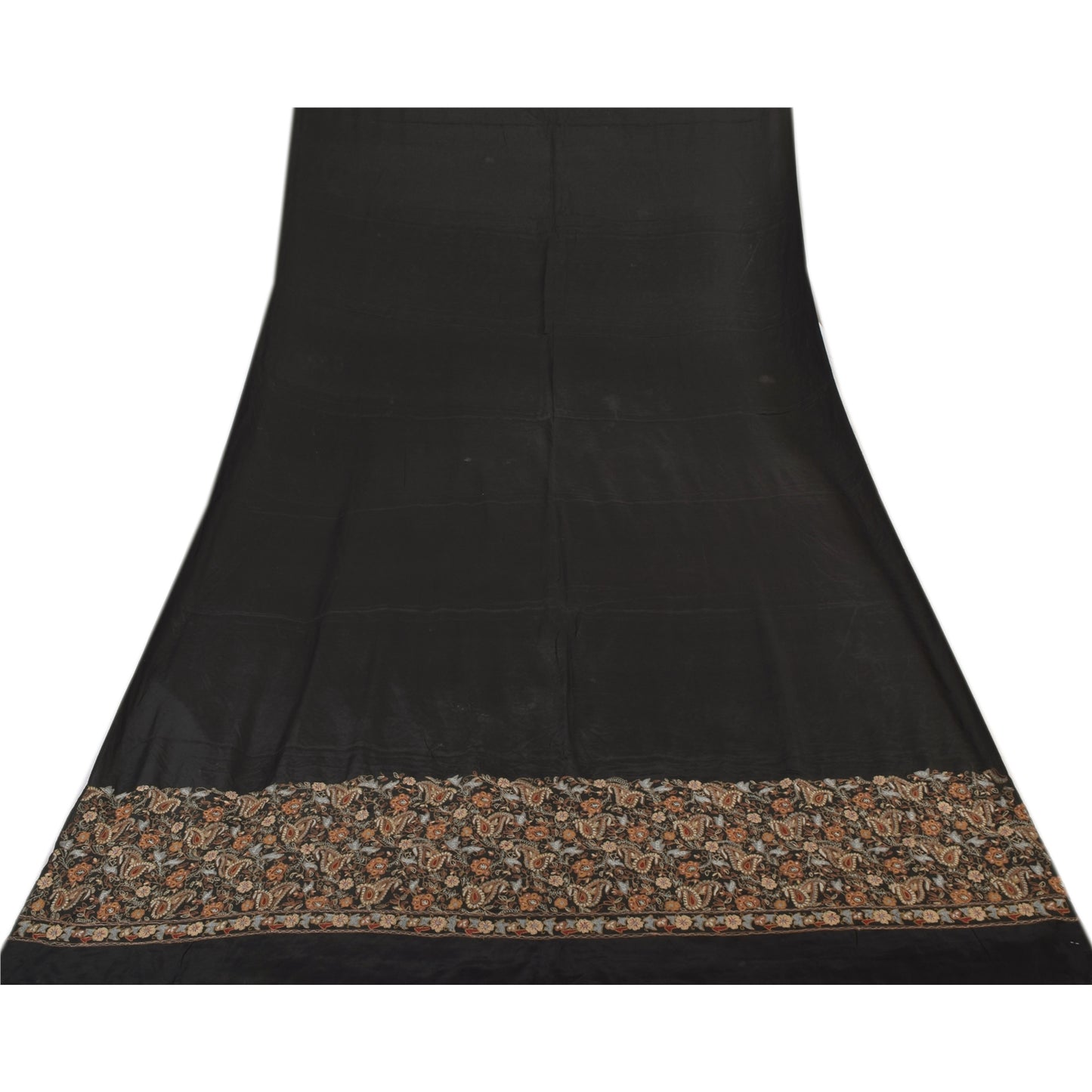 Sanskriti Vintage Black Dupatta Long Stole Pure Silk Embroidered Premium Scarves