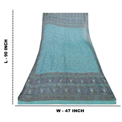 Sanskriti Vintage Blue Dupatta Long Stole Pure Chiffon Embroidered Printed Veil