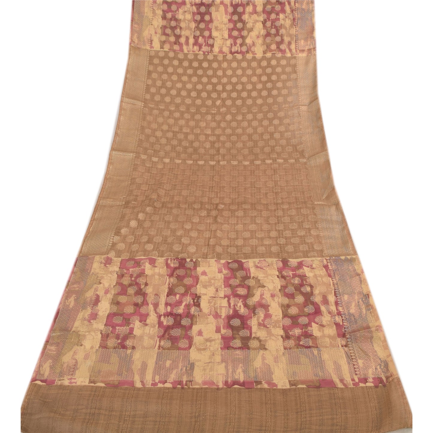 Sanskriti Vintage Brown Dupatta Long Stole Blend Cotton Woven Printed Wrap Veil