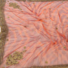 Sanskriti Vintage Orange Dupatta Long Stole Net Mesh Hand Beaded Leheriya Scarve