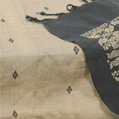 Sanskriti Vintage Black/Cream Dupatta Long Stole Cotton Silk Woven Premium Veil