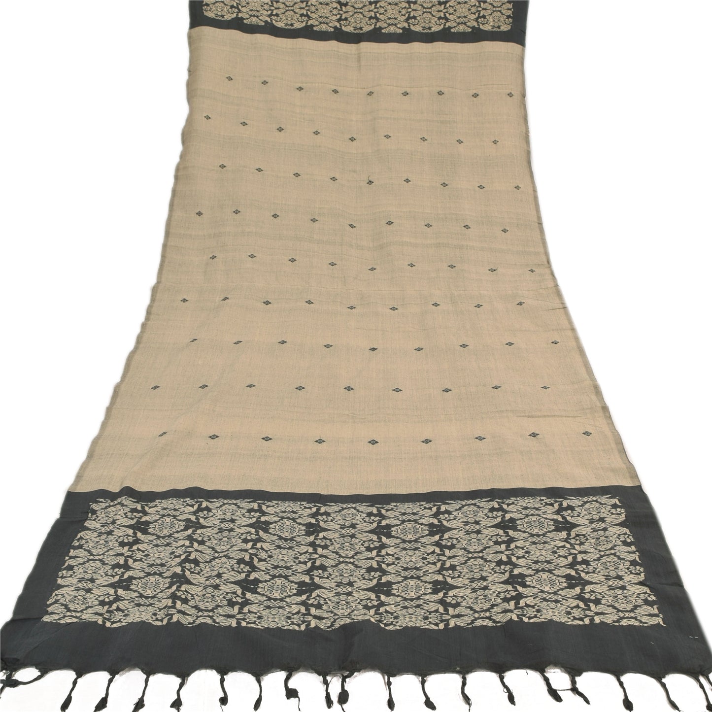 Sanskriti Vintage Black/Cream Dupatta Long Stole Cotton Silk Woven Premium Veil