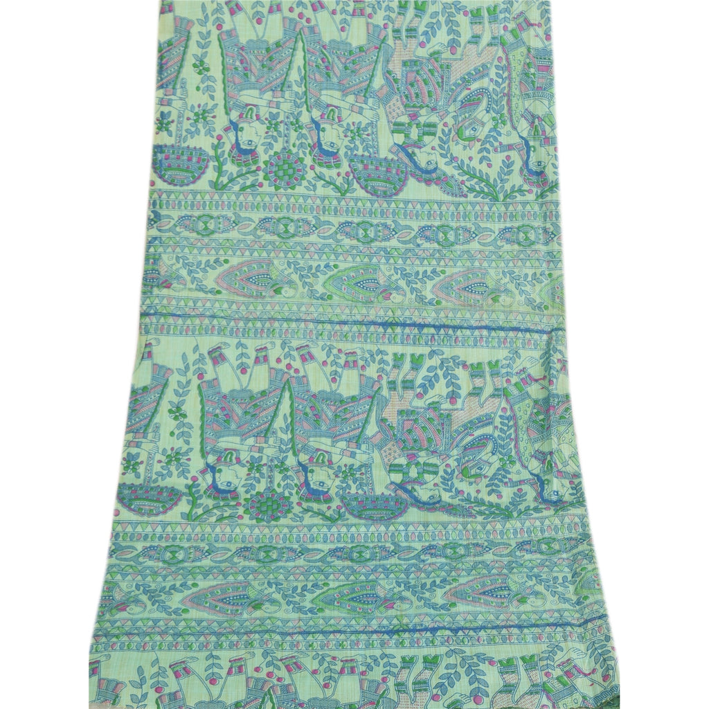 Sanskriti Vintage Green Dupatta Long Stole Art Silk Printed Premium Wrap Scarves