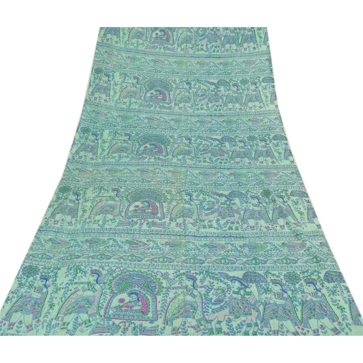 Sanskriti Vintage Green Dupatta Long Stole Art Silk Printed Premium Wrap Scarves