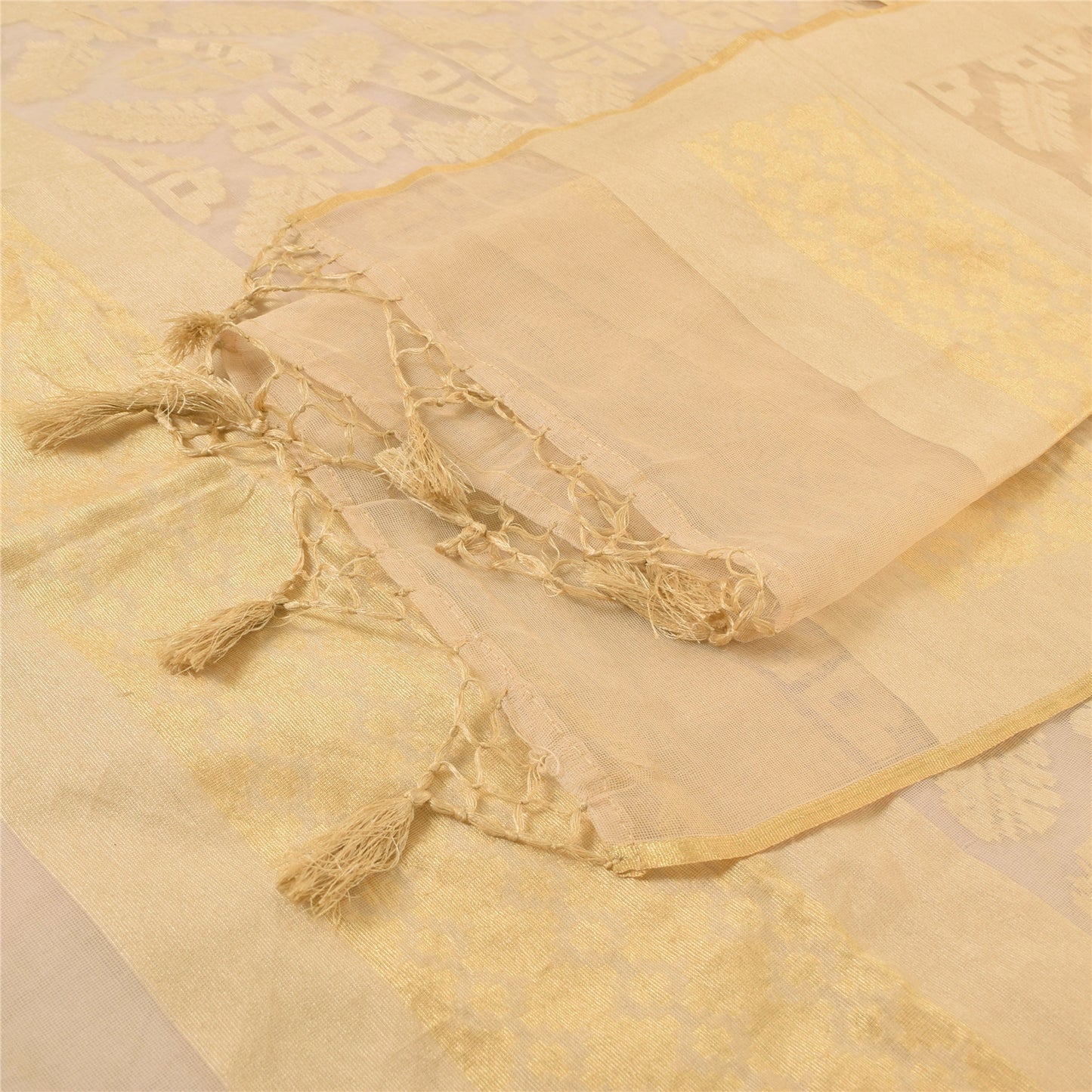 Sanskriti Vintage Indian Ivory Dupatta Long Stole Art Silk Woven Premium Scarves