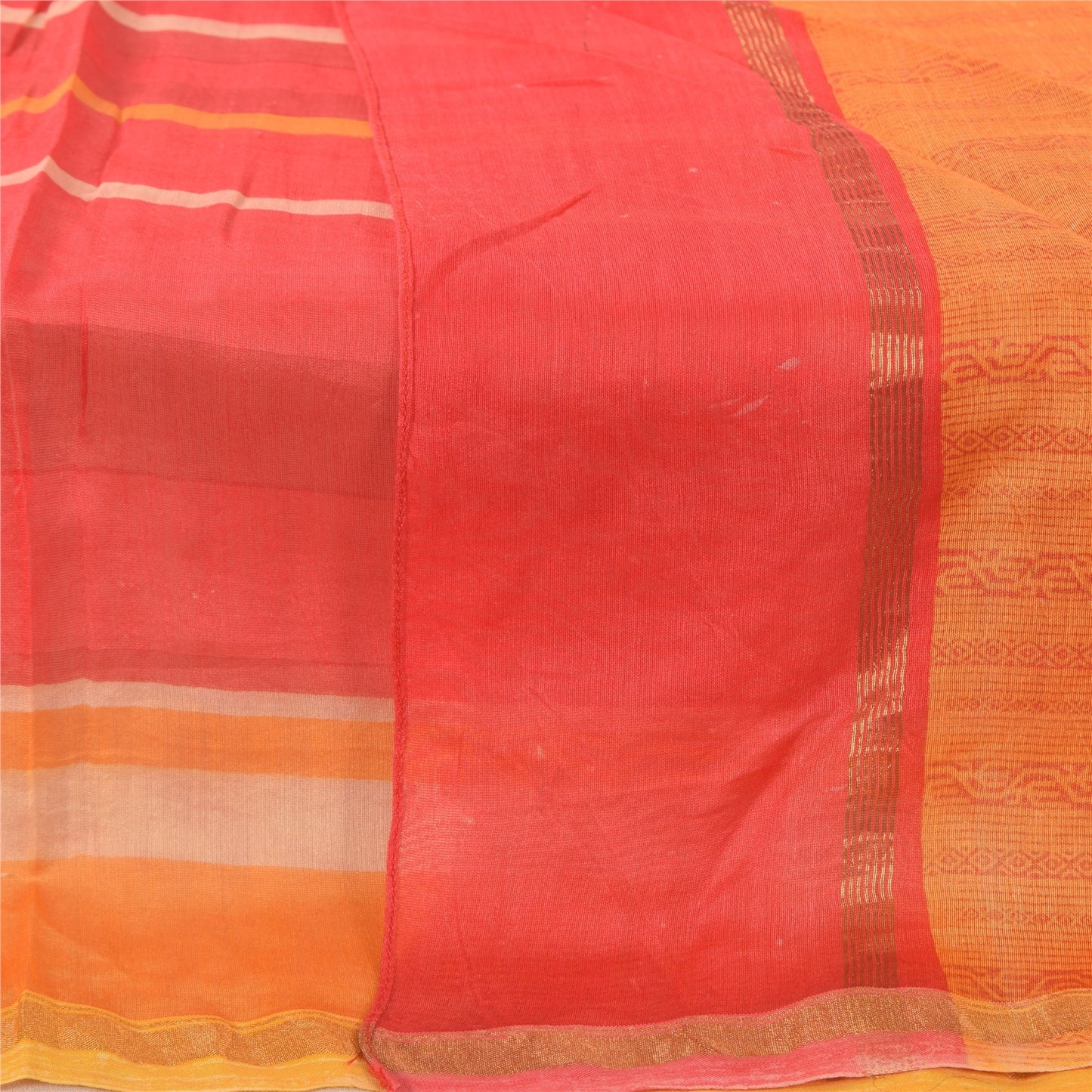 Sanskriti Vintage Yellow/Red Dupatta Long Stole Pure Cotton Woven Wrap Scarve