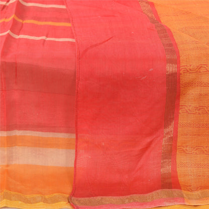 Sanskriti Vintage Yellow/Red Dupatta Long Stole Pure Cotton Woven Wrap Scarve