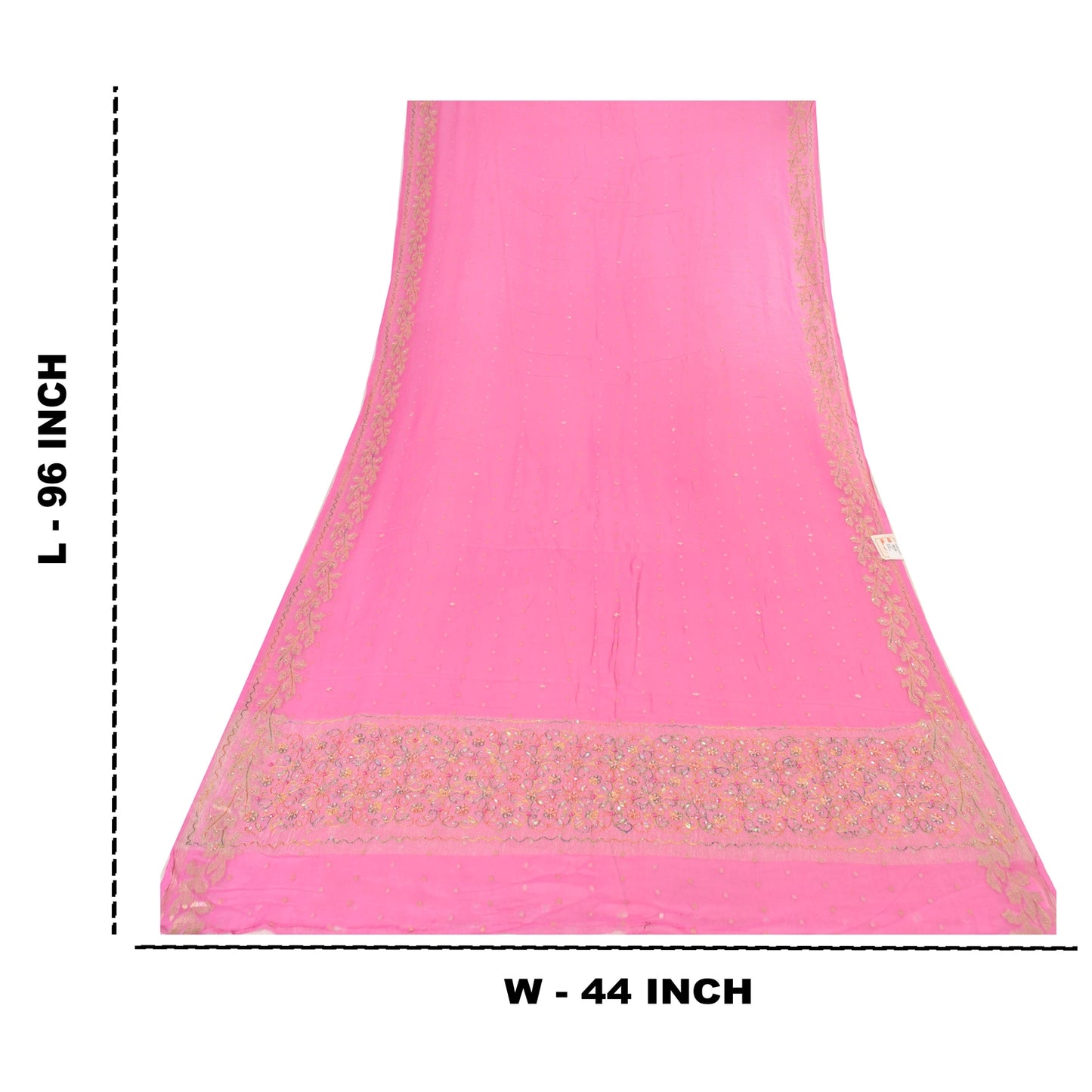 Sanskriti Vintage pink Dupatta Long Stole Pure Georgette Hand Beaded Wrap Hijab