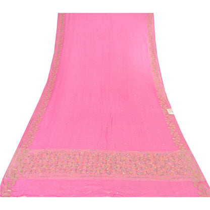 Sanskriti Vintage pink Dupatta Long Stole Pure Georgette Hand Beaded Wrap Hijab