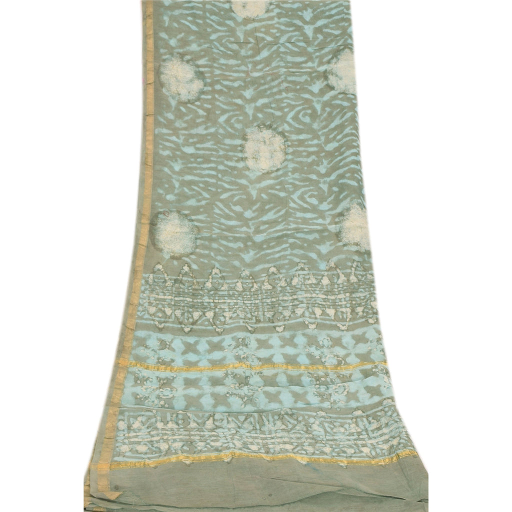 Sanskriti Vintage Long Dupatta/Stole Pure Cotton Blue Bagru Hand Block Printed