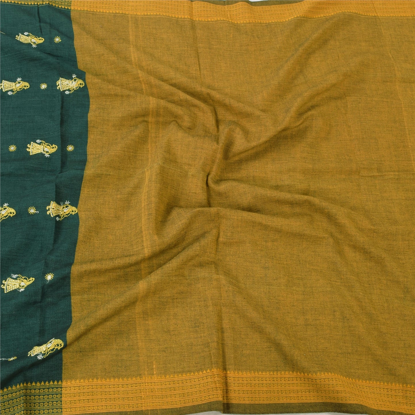 Sanskriti Vintage Yellow/Green Dupatta Long Stole Pure Cotton Woven Premium Veil