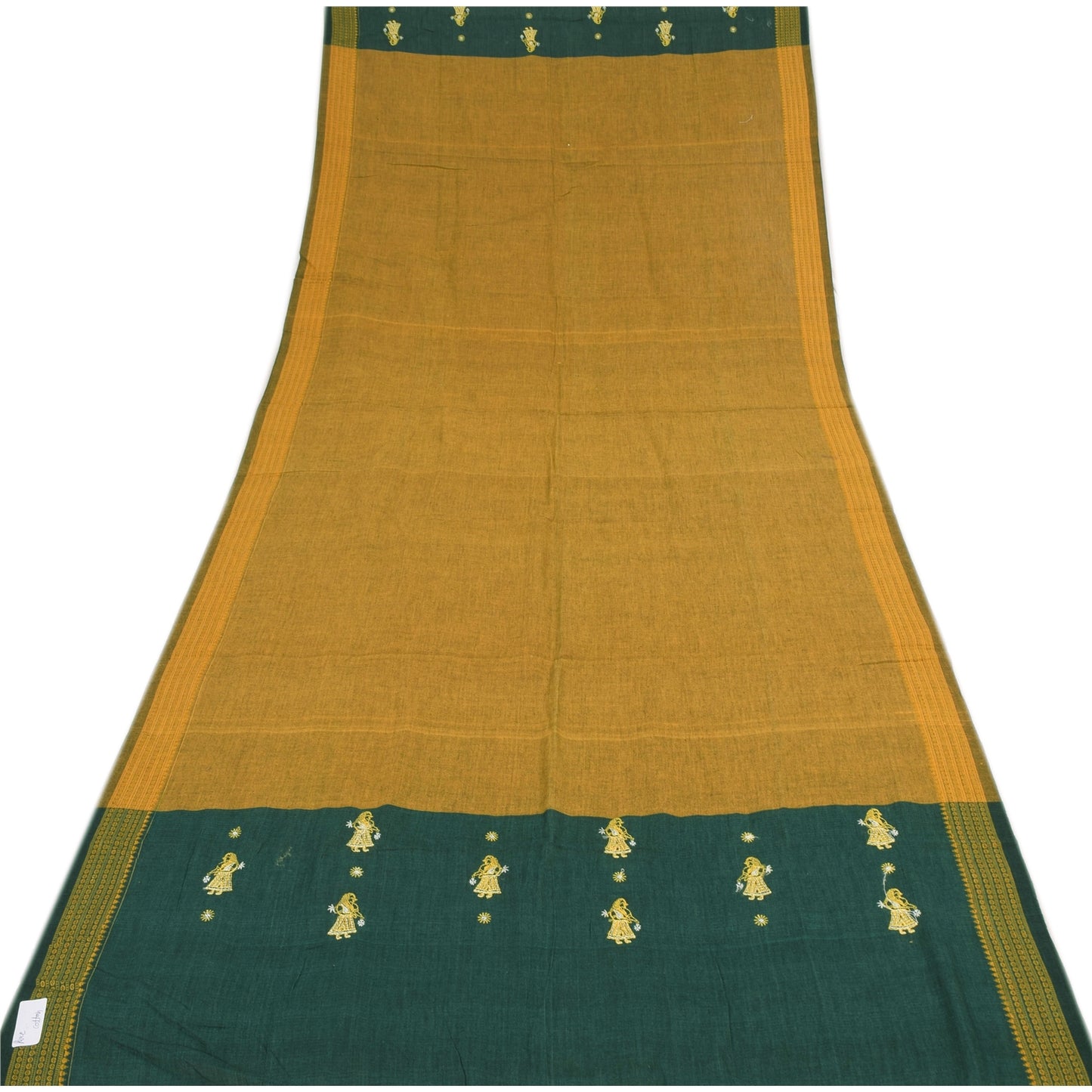 Sanskriti Vintage Yellow/Green Dupatta Long Stole Pure Cotton Woven Premium Veil