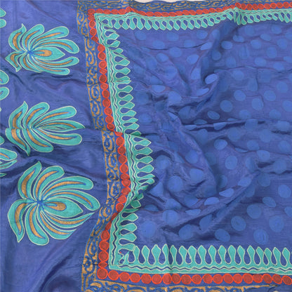 Sanskriti Vintage Blue Dupatta Long Stole Art Silk Embroidered Printed Wrap Veil