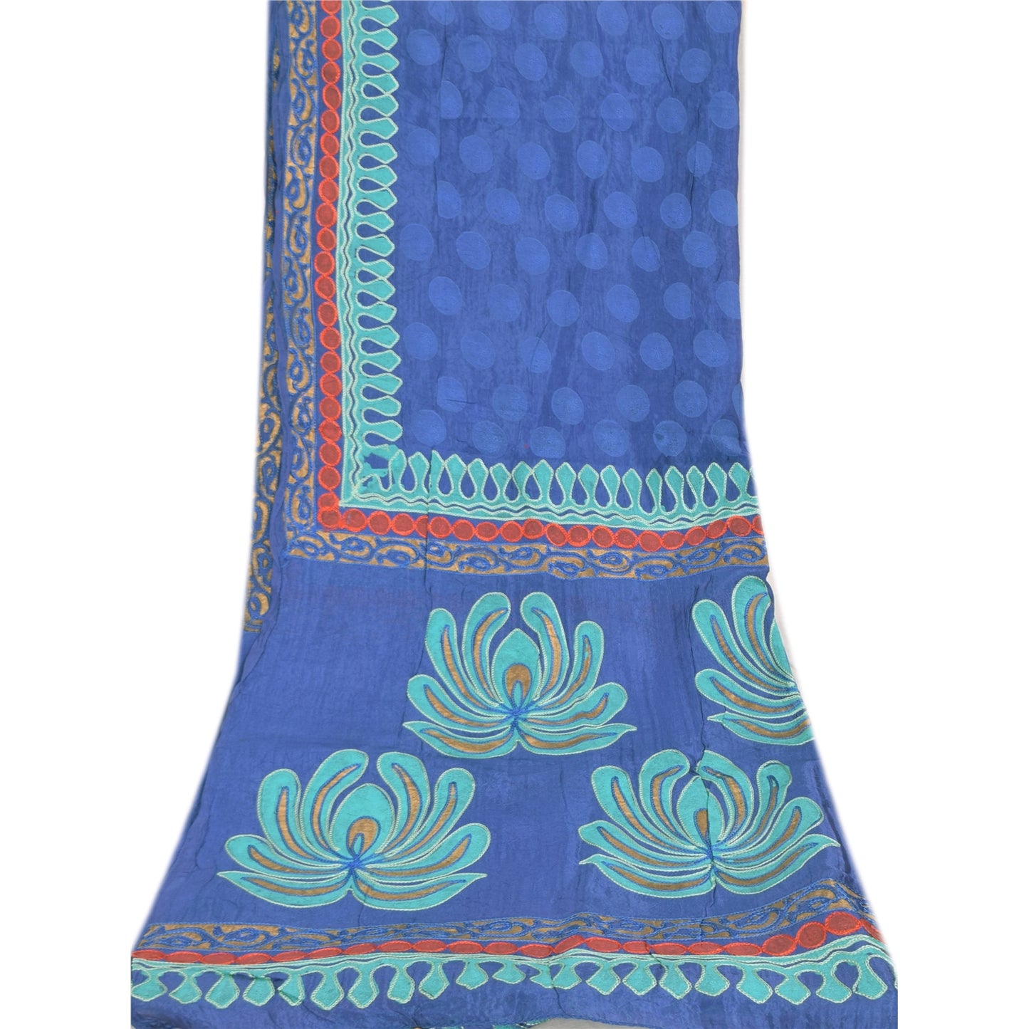 Sanskriti Vintage Blue Dupatta Long Stole Art Silk Embroidered Printed Wrap Veil