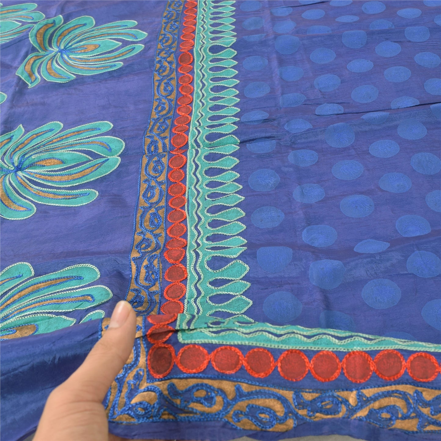 Sanskriti Vintage Blue Dupatta Long Stole Art Silk Embroidered Printed Wrap Veil