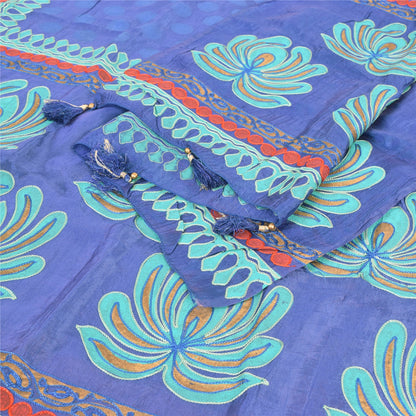 Sanskriti Vintage Blue Dupatta Long Stole Art Silk Embroidered Printed Wrap Veil