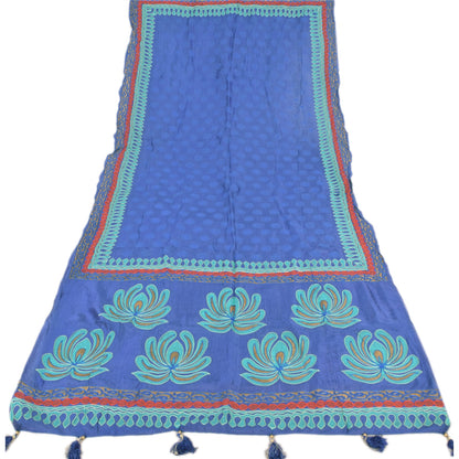 Sanskriti Vintage Blue Dupatta Long Stole Art Silk Embroidered Printed Wrap Veil