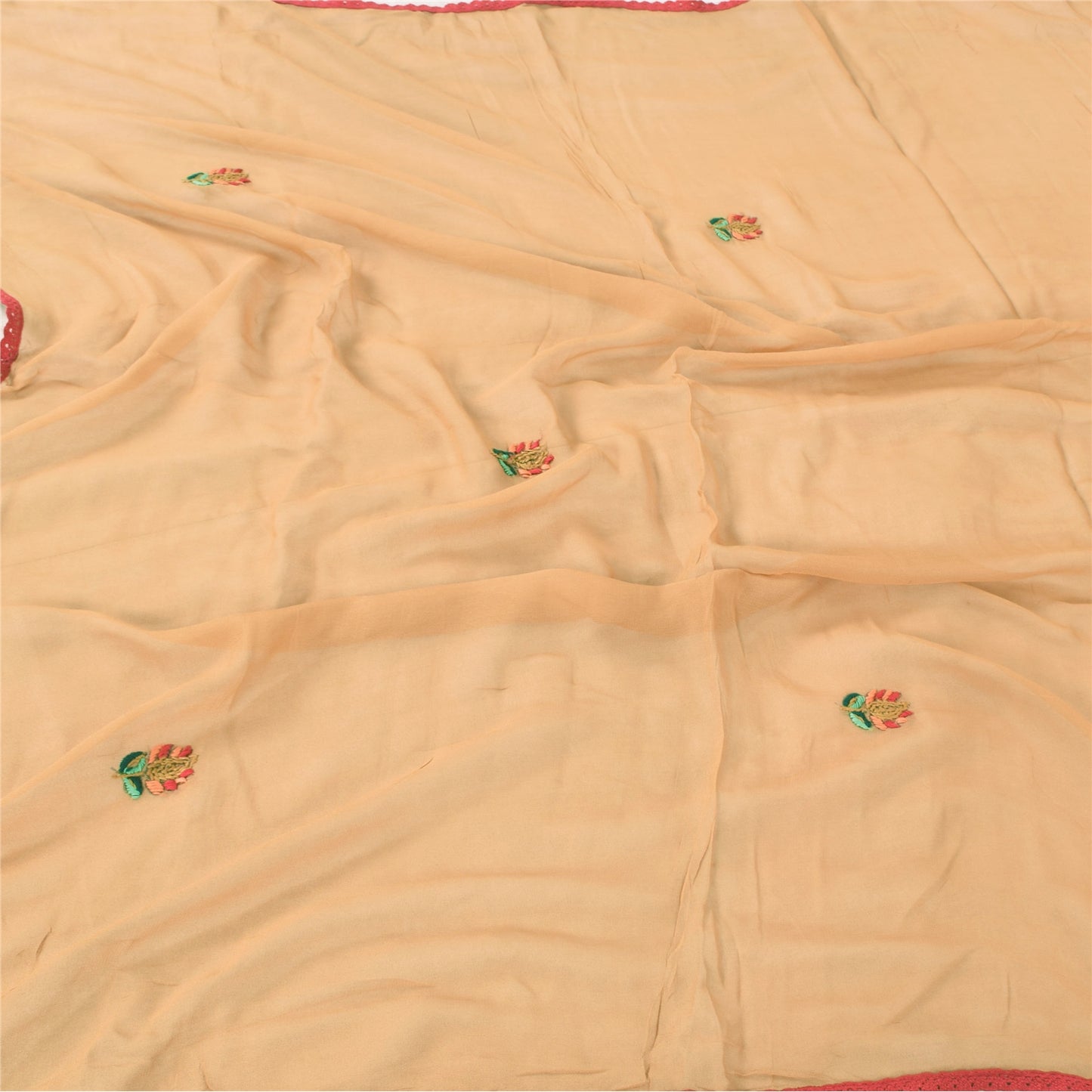 Sanskriti Vintage Long Dupatta/Stole Pure Georgette Peach Hand Embroidered Veil