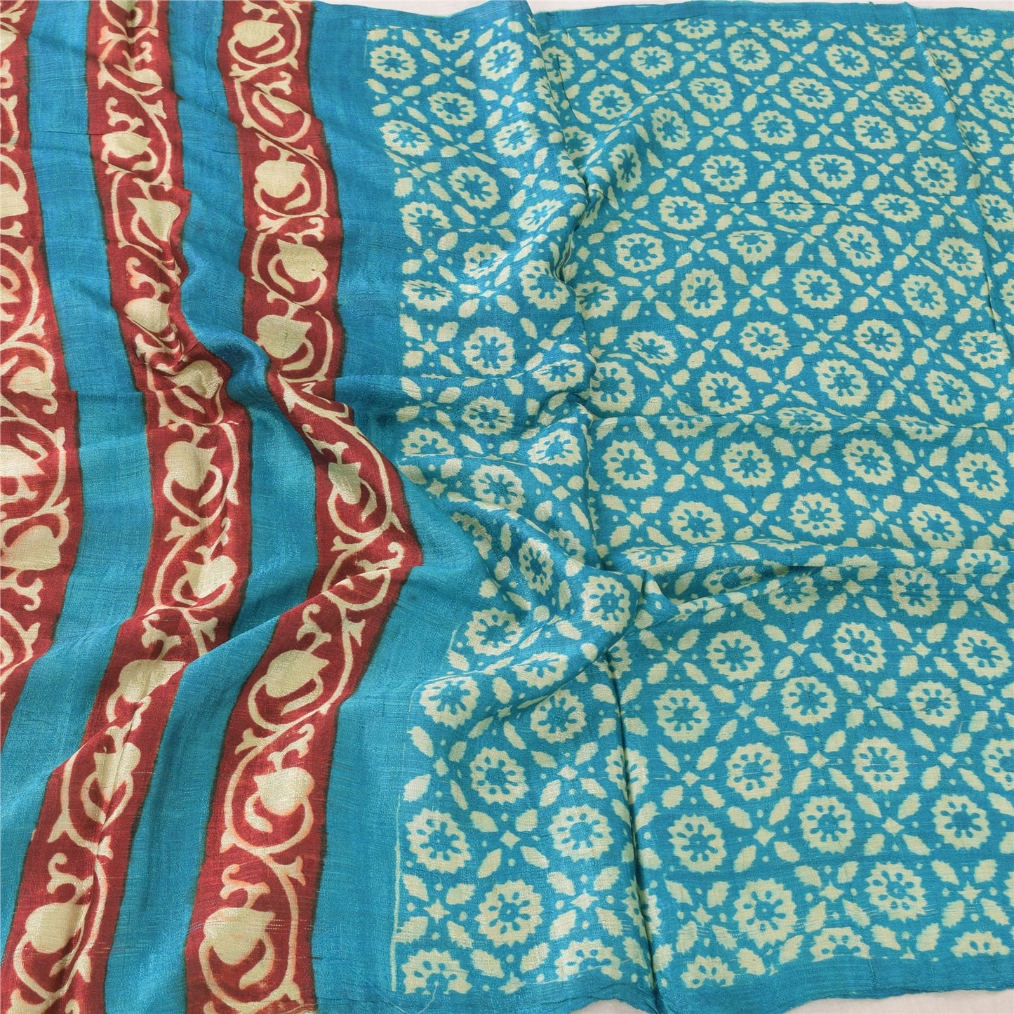 Sanskriti Vintage Blue Dupatta Long Stole Pure Cotton Printed Premium Wrap Veil