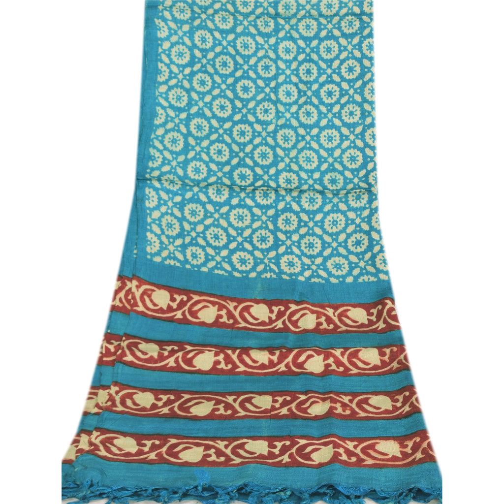 Sanskriti Vintage Blue Dupatta Long Stole Pure Cotton Printed Premium Wrap Veil