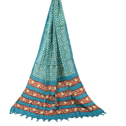 Sanskriti Vintage Blue Dupatta Long Stole Pure Cotton Printed Premium Wrap Veil