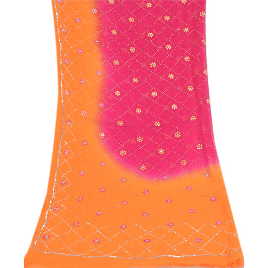 Sanskriti Vintage Pink/Orange Dupatta Long Stole Pure Georgette Hand Beaded Veil