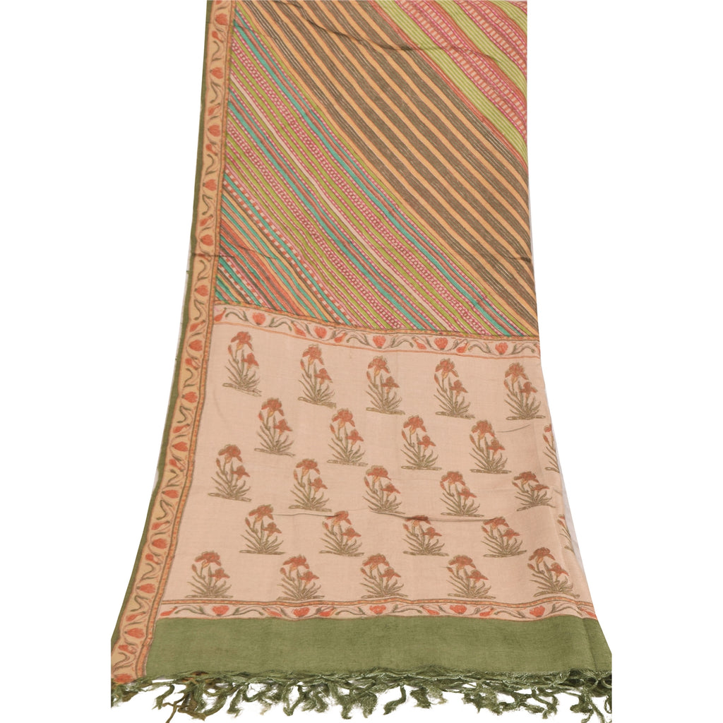 Sanskriti Vintage Cream Dupatta Long Stole Pure Silk Printed Premium Wrap Hijab