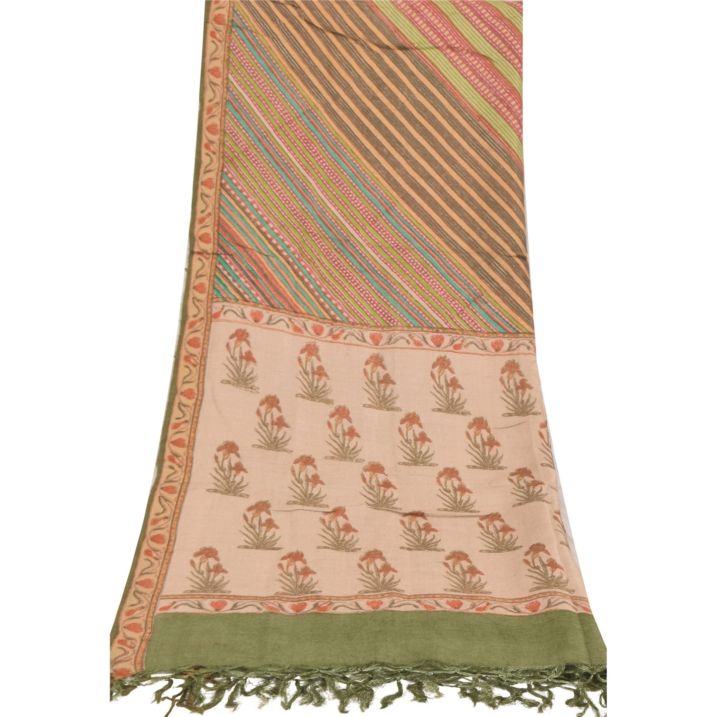 Sanskriti Vintage Cream Dupatta Long Stole Pure Silk Printed Premium Wrap Hijab