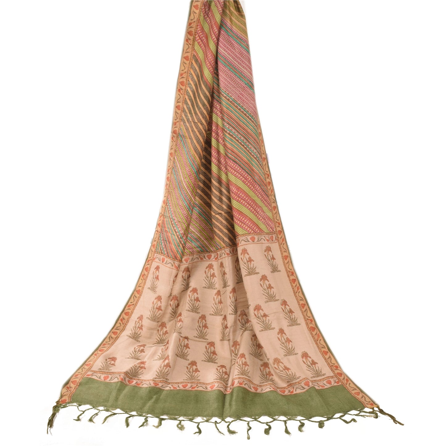 Sanskriti Vintage Cream Dupatta Long Stole Pure Silk Printed Premium Wrap Hijab