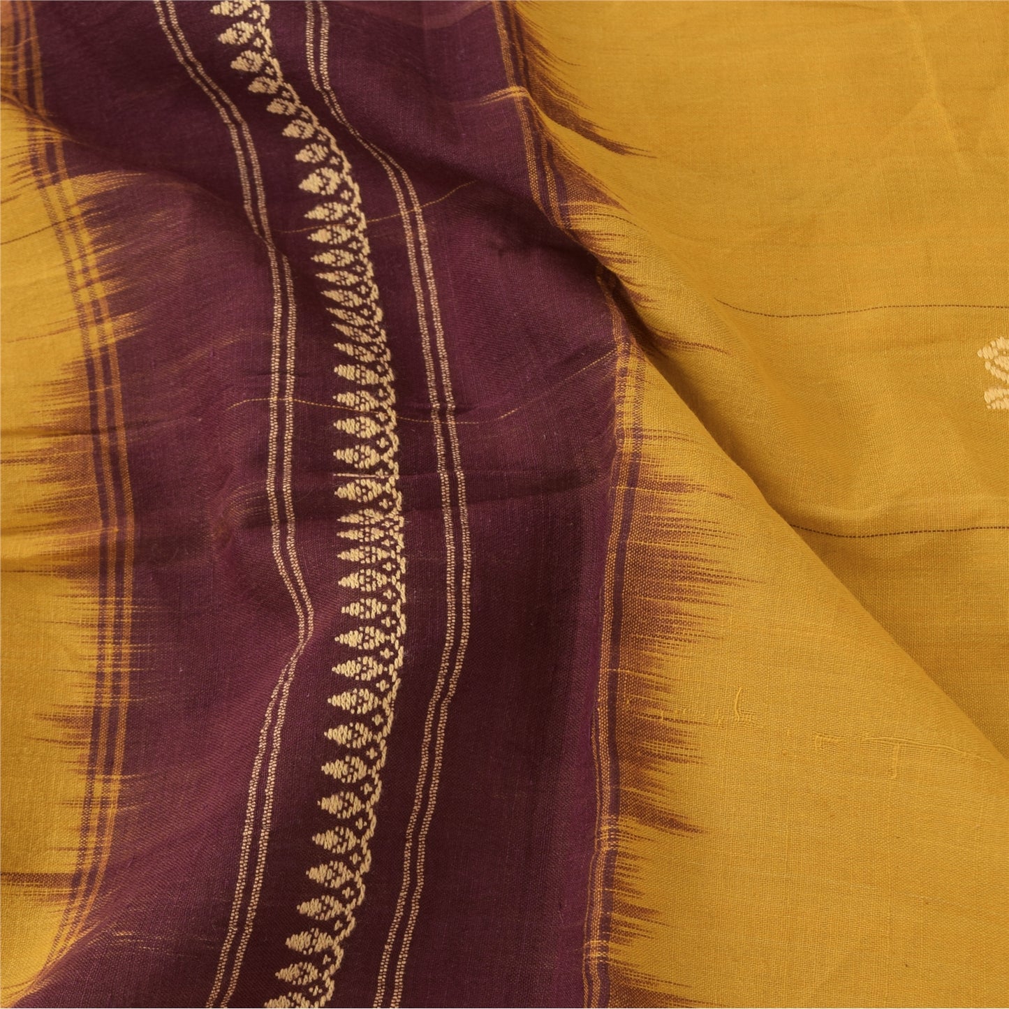 Sanskriti Vintage Yellow/Purple Dupatta Long Stole Pure Cotton Woven Wrap Hijab