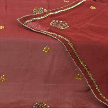 Sanskriti Vintage Long Dupatta/Stole Pure Georgette Red Hand Beaded Scarf Veil