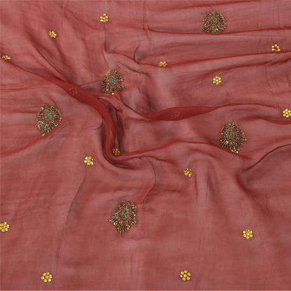 Sanskriti Vintage Long Dupatta/Stole Pure Georgette Red Hand Beaded Scarf Veil