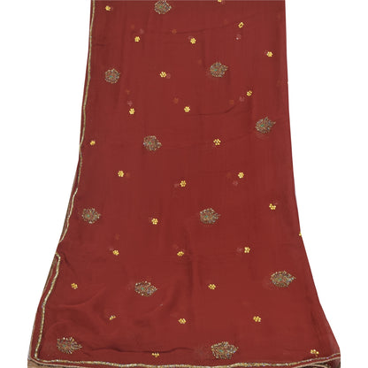 Sanskriti Vintage Long Dupatta/Stole Pure Georgette Red Hand Beaded Scarf Veil