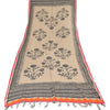 Sanskriti Vintage Long Dupatta/Stole Pure Cotton Ivory Hand Block/Embroidered