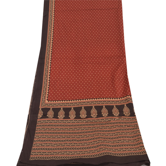 Sanskriti Vintage Brick Red Dupatta Long Stole Pure Cotton Printed Wrap Scarves