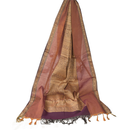 Sanskriti Vintage Long Dupatta/Stole Artificial Silk Brown Woven Scarf Veil