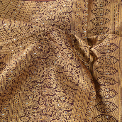 Sanskriti Vintage Long Dupatta/Stole Artificial Silk Brown Woven Scarf Veil