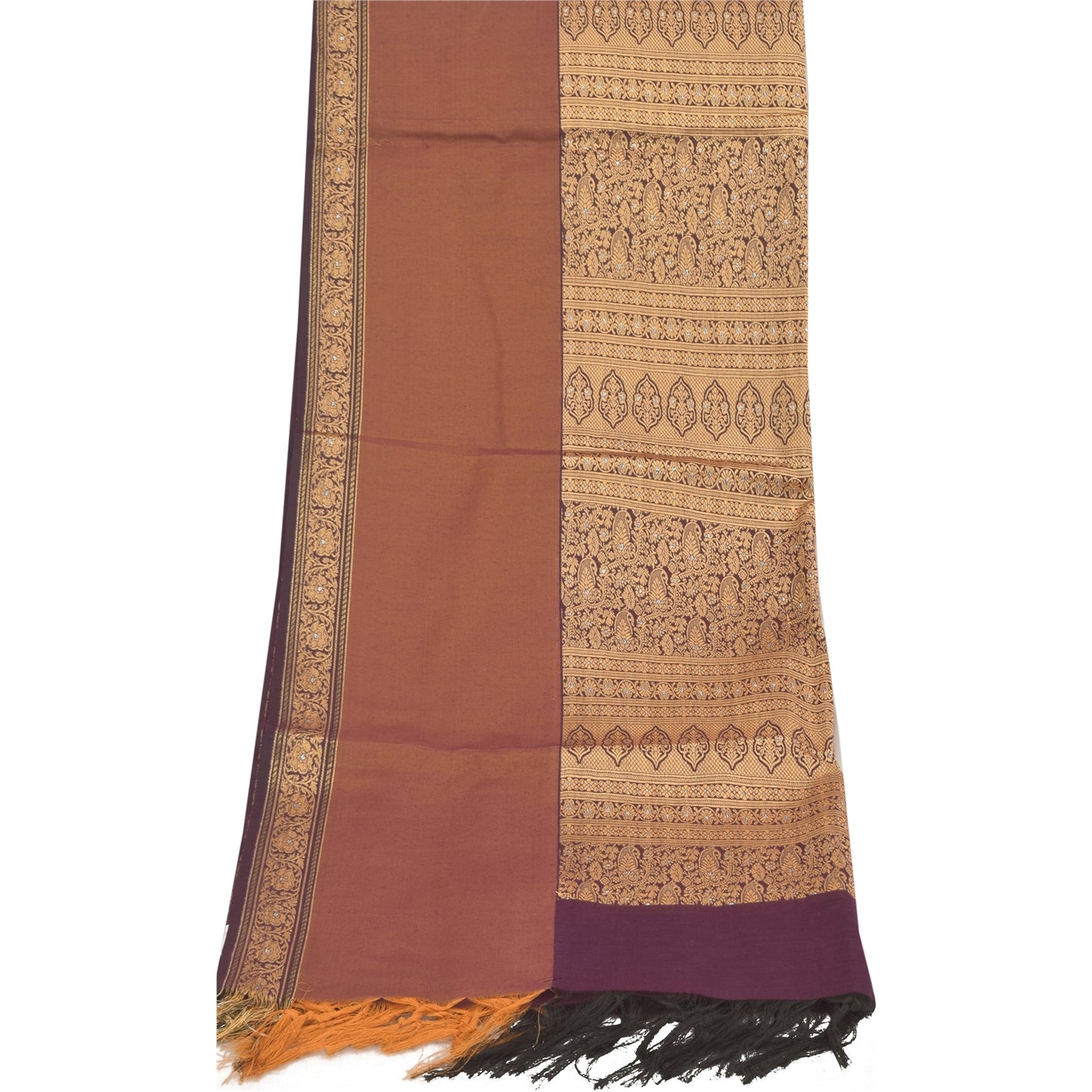 Sanskriti Vintage Long Dupatta/Stole Artificial Silk Brown Woven Scarf Veil