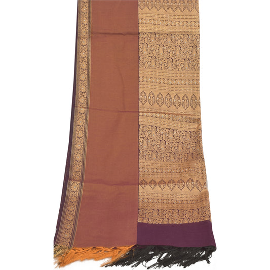 Sanskriti Vintage Long Dupatta/Stole Artificial Silk Brown Woven Scarf Veil