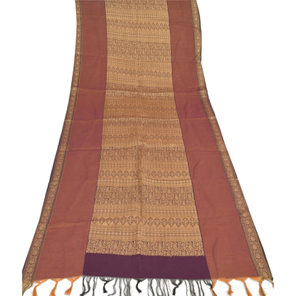 Sanskriti Vintage Long Dupatta/Stole Artificial Silk Brown Woven Scarf Veil