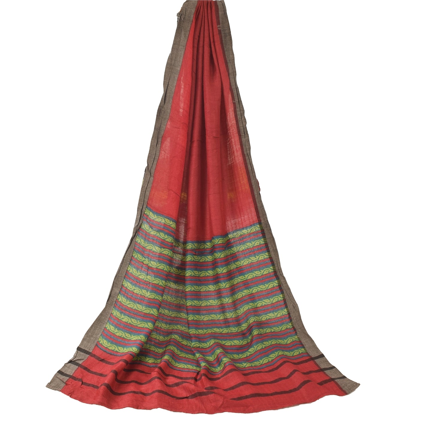 Sanskriti Vintage Red Dupatta Long Stole Pure Cotton Printed Woven Premium Veil