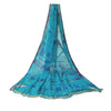 Sanskriti Vintage Blue Dupatta Long Stole Pure Silk Hand Beaded Premium Scarves