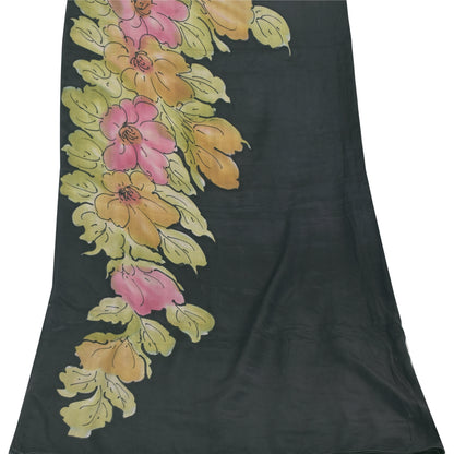 Sanskriti Vintage Black Dupatta Long Stole Pure Silk Printed Premium Wrap Hijab