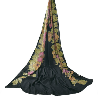 Sanskriti Vintage Black Dupatta Long Stole Pure Silk Printed Premium Wrap Hijab