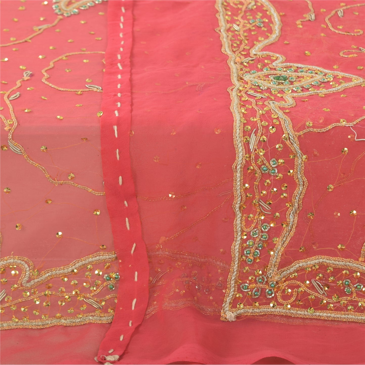 Sanskriti Vintage Pink Dupatta Long Stole Georgette Hand Beaded Premium Scarves