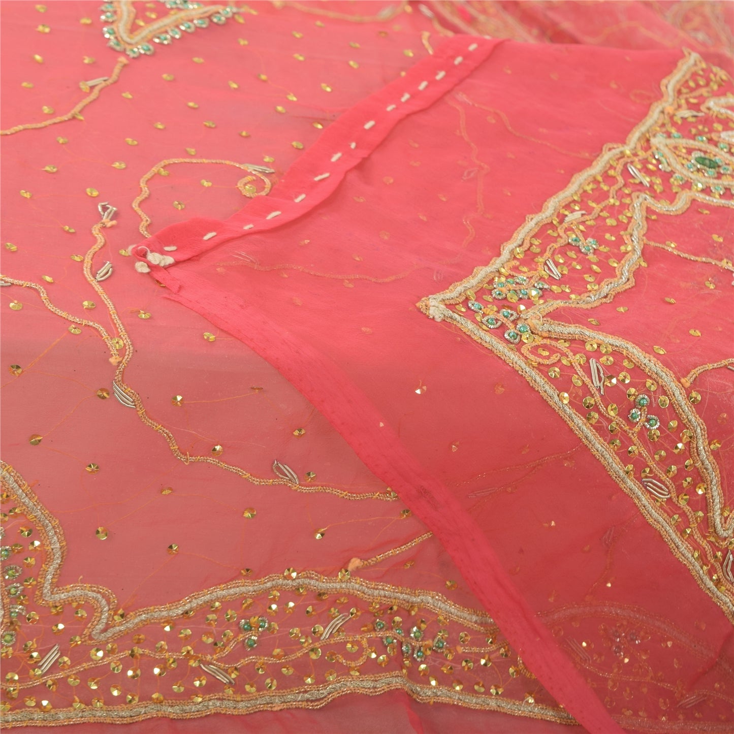 Sanskriti Vintage Pink Dupatta Long Stole Georgette Hand Beaded Premium Scarves