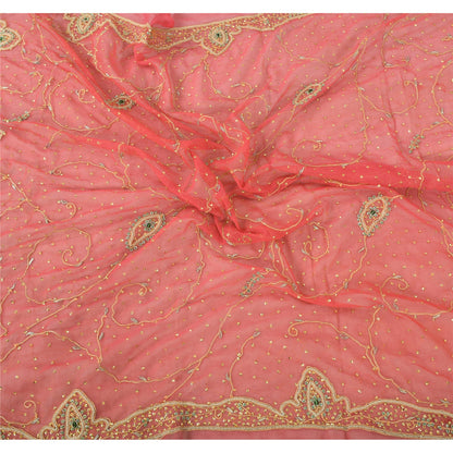 Sanskriti Vintage Pink Dupatta Long Stole Georgette Hand Beaded Premium Scarves