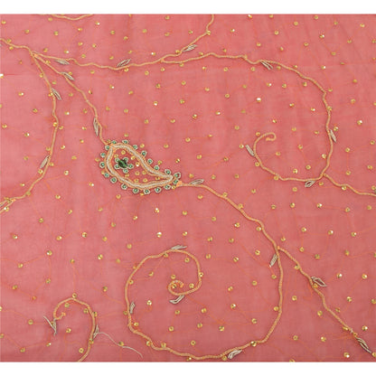 Sanskriti Vintage Pink Dupatta Long Stole Georgette Hand Beaded Premium Scarves