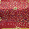 Sanskriti Vintage Long Dupatta Stole Pure Silk Red Hand Beaded Bandhani Scarves